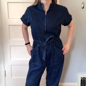 Le Lis blue denim tie-waist jumpsuit Size M
